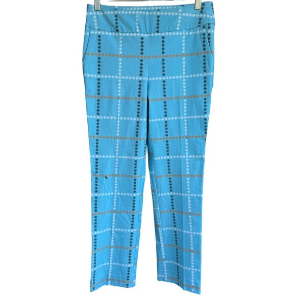 Inspired Style Ankle Pants Aqua Blue Check Size 10 Pockets Cotton Blend $124 NEW - Picture 1 of 16